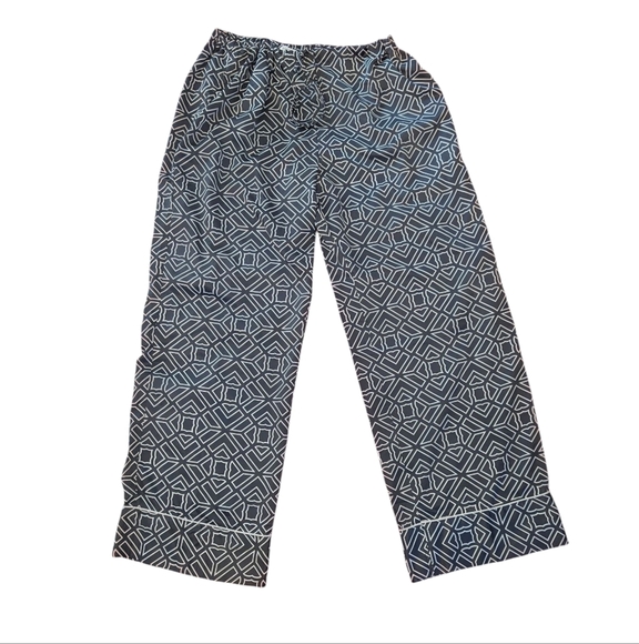 Natori Satin Labyrinth Geometric Lounge Pants PJ Pajama Pants Boho Black White - Picture 1 of 5